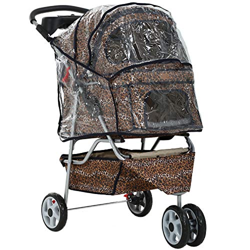 New BestPet Leopard Skin 3 Wheels Pet Dog Cat Stroller