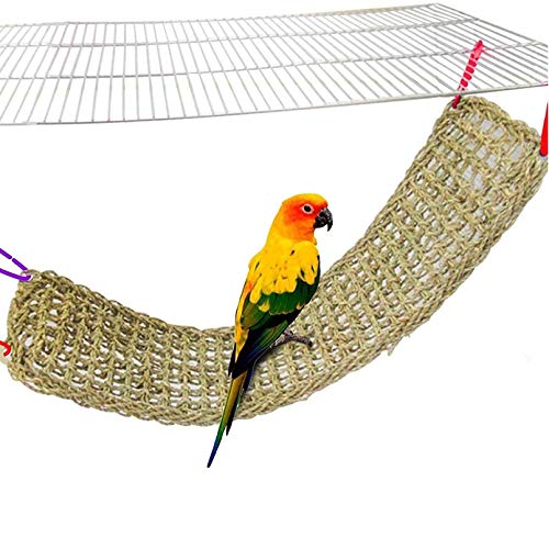 Grass Woven Net Hammock Hanging on Parrot Cage with 4 Hooks