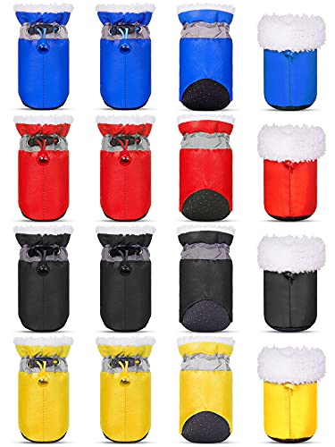 4 Sets 16 Pieces Waterproof Dog Shoes