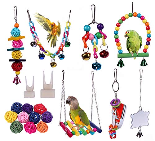 Wooden Hanging Bell Birds Parrot Toys