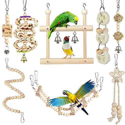 8 Pieces Parrots Chewing Natural Wood and Rope