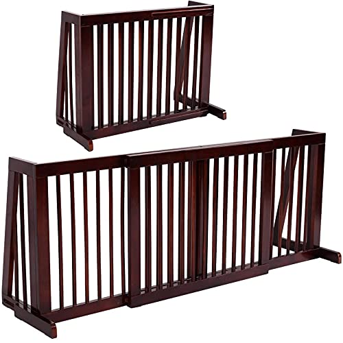 Expandable Wood Dog Gate Adjustable Freestanding Pet Gate Step Over Fence