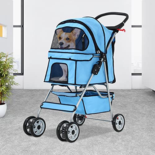 BestPet 4 Wheels Pet Stroller Cat Dog with Cup Holders