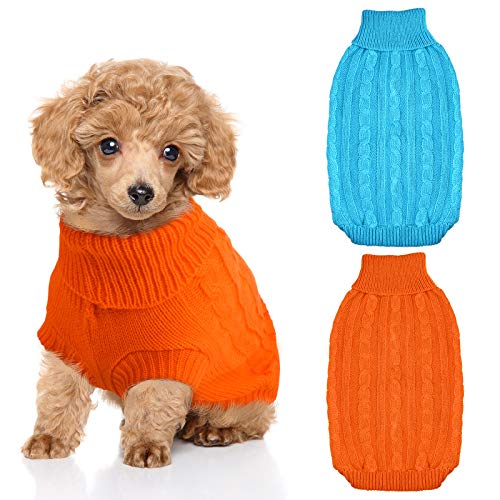 Weewooday 2 Pieces Dog Sweaters Knitted Turtleneck