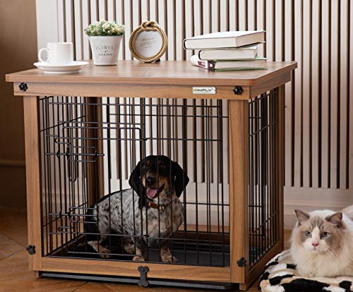 Simply + Wood & Wire Dog Crate with Slide Tray