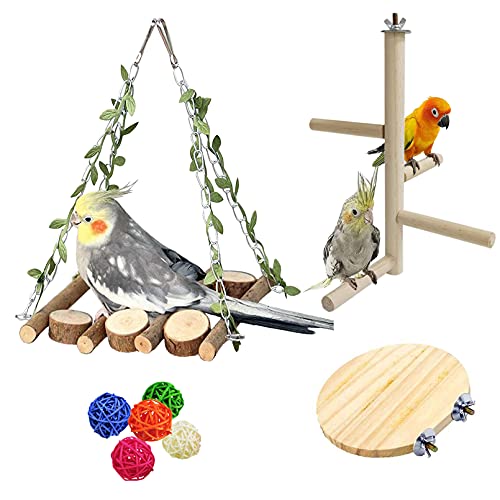 kathson Bird Perch Stand Toy Natural Wood