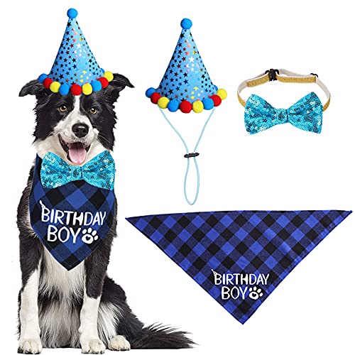Girl and Dog Birthday Party Hat with Dog Bow Tie