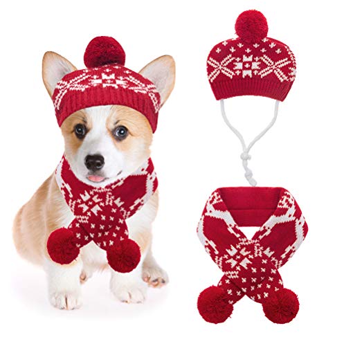 Mihachi Christmas Dog Costumes Hat Scarf Set