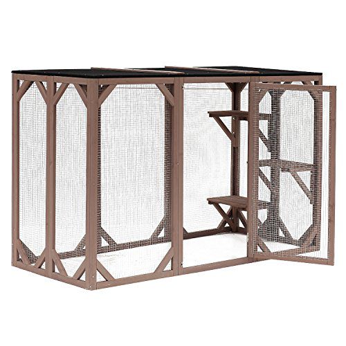 PawHut Cat Cage Indoor Outdoor Wooden Enclosure