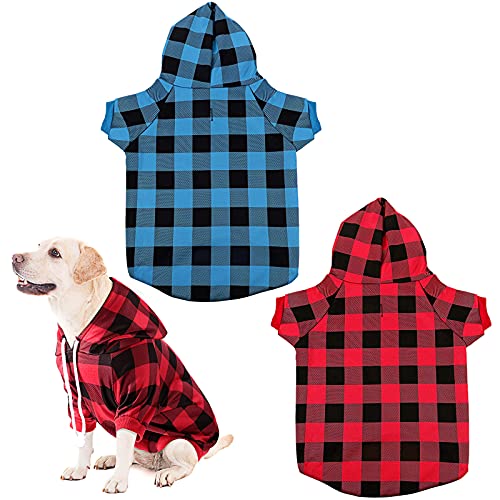 2 Pieces Plaid Dog Hoodie Pet Clothes Sweaters
