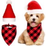 Dog Santa Hat Dog Bandana Plaid Triangle Scarf