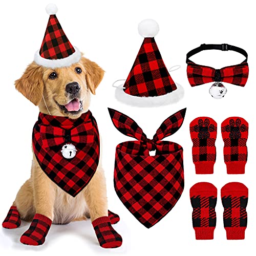 Pedgot Christmas Dog Bandana Hat Bow Tie