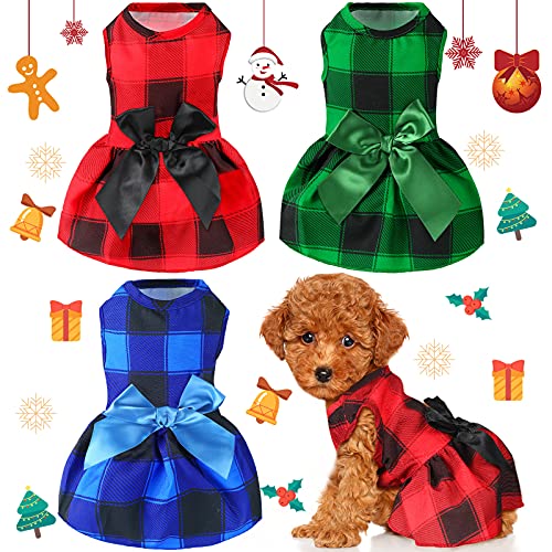 3 Pieces Christmas Dog Buffalo Plaid Dress