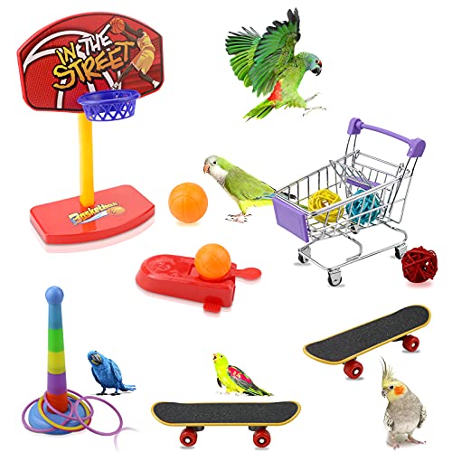 Oruuum Mini Bird Parrots Toys Set, 1 Pcs Mini Metal Shopping Cart