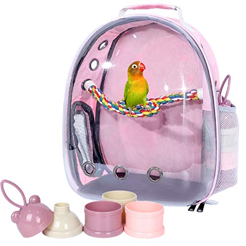 Pink Bird Backpack Carrier with Portable Bird Feeder Cups
