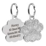 Didog Glitter Rhinestone Paw Print Custom Pet ID Tags