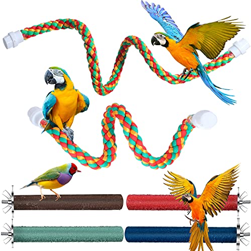 Colorful Fun for Feathered Friends: 6-Piece Bird Rope Perch and Wooden Paw Grinding Stick Set