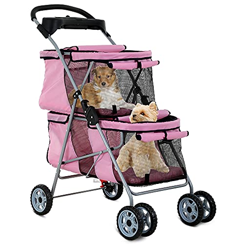 4 Wheels Pet Stroller for Small Medium Dogs Cats