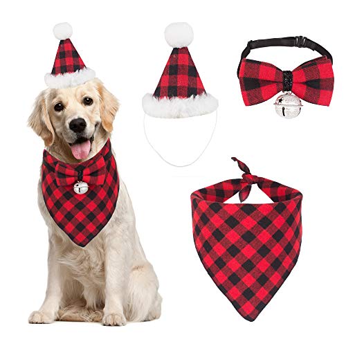 Christmas Dog Bandana Hat Bow tie Set