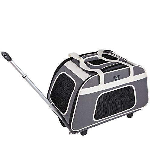 Petsfit pet travel carrier measures 26.6"L x 14.2"W x 17.9"H, which is perfect for vet trips or short road trips. It also can be used as a stroller for taking pet walks, or double as an extra temporary cat bed in an emergency. Recommend for pets up to 28lbs.