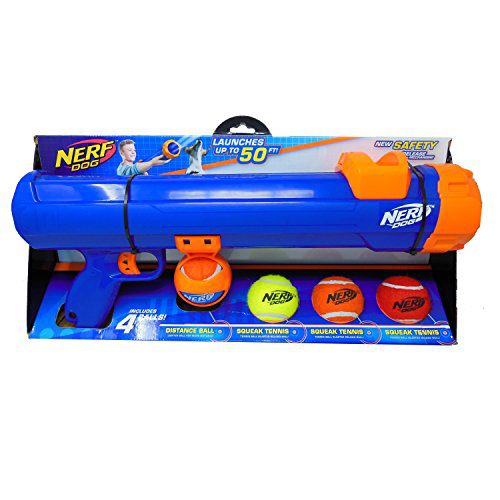 NERF-TOUGH: Nerf-quality materials make our Large Tennis Ball Blaster perfect for fetch and for teaching your dog new tricks