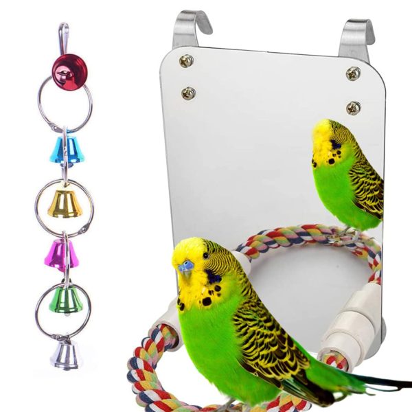 LOPERDEVE 7" Brid Mirror with Rope Perch Bird Toys Swing