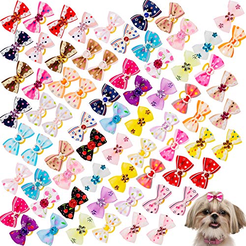 Addachic 70 Pcs Dog Bows with Strong Rubber Bands