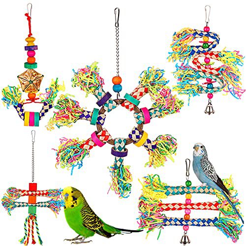 5PCS Colorful Bamboo Hanging Toys Parrot Chew Wooden Blocks