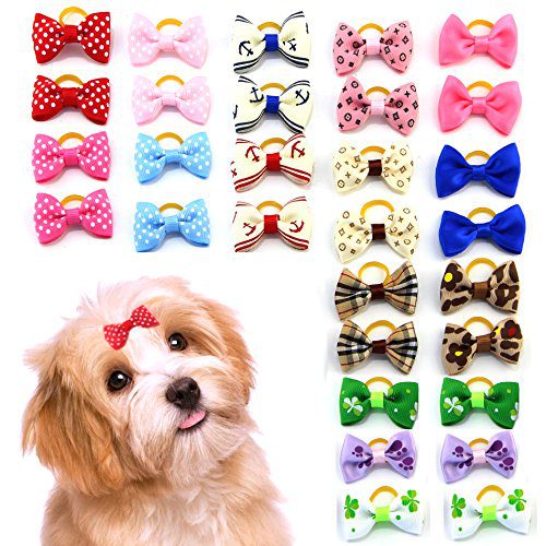 Pairs Dog Hair Bows with Rubber Bands-Pet