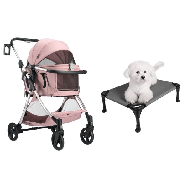 Veehoo Small Elevated Dog Bed & Folding Pet Stroller