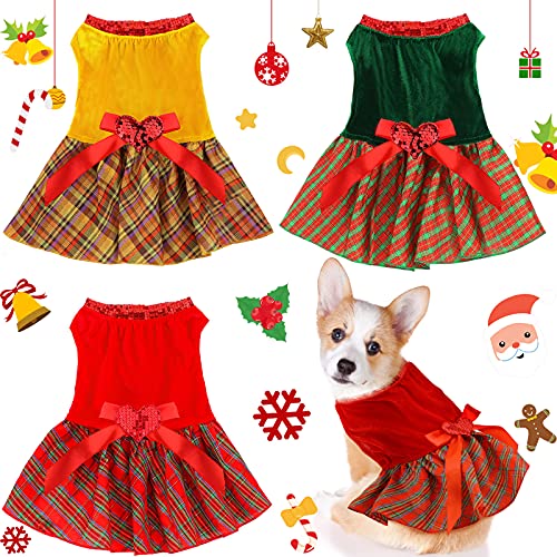 3 Pieces Christmas Dog Dress Bowknot Dog Costume