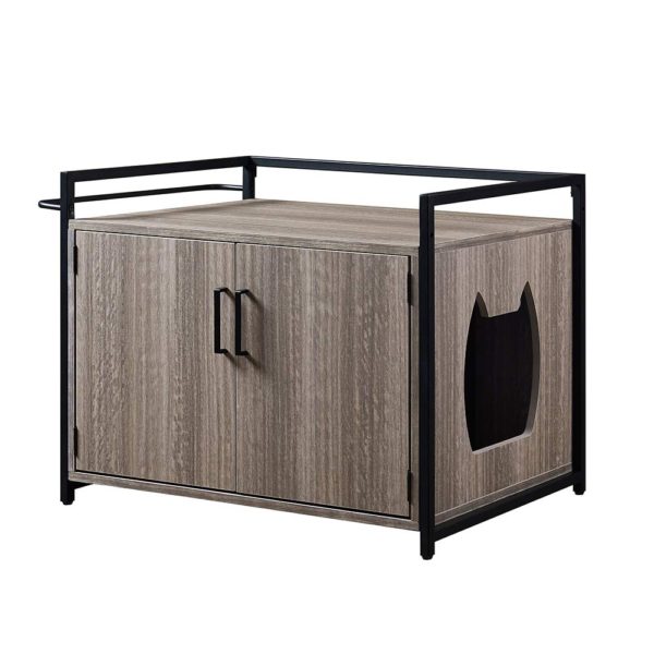 Cat Litter Box Enclosure Pet Crate with Iron and Wood