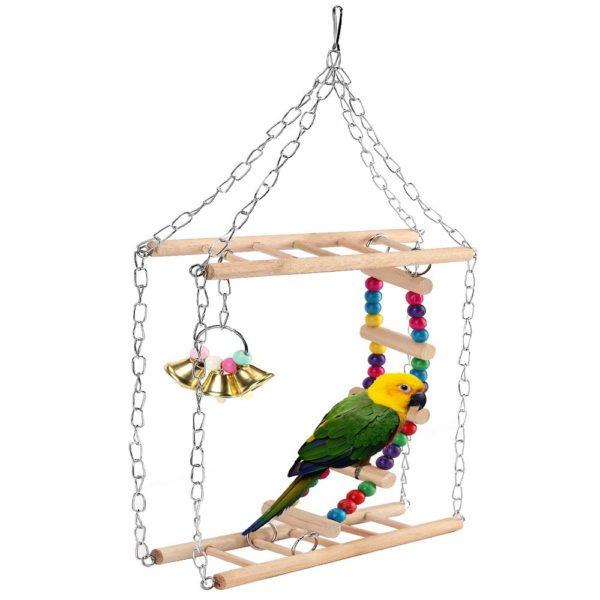 Cage Hanging Bridge Swing with Bells for Small Parakeets Cockatiels