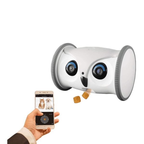 SKYMEE Owl Robot: Mobile Full HD Pet Camera with Treat Dispenser