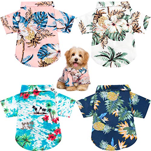 Weewooday 4 Pieces Pet Summer T-Shirts Hawaii Style