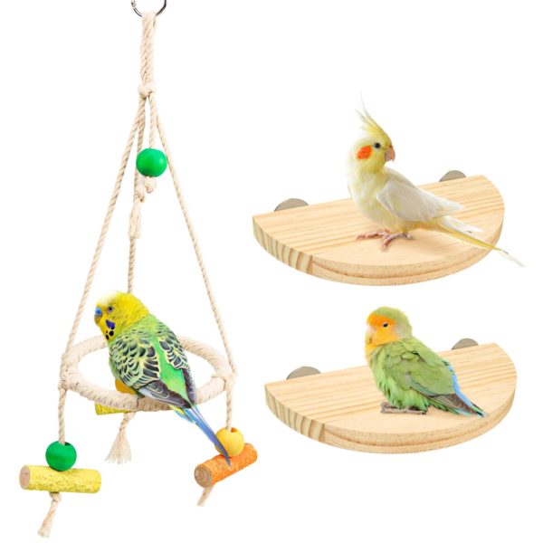 Bird Perch Stand Parrot Rope Swing Hanging Toy