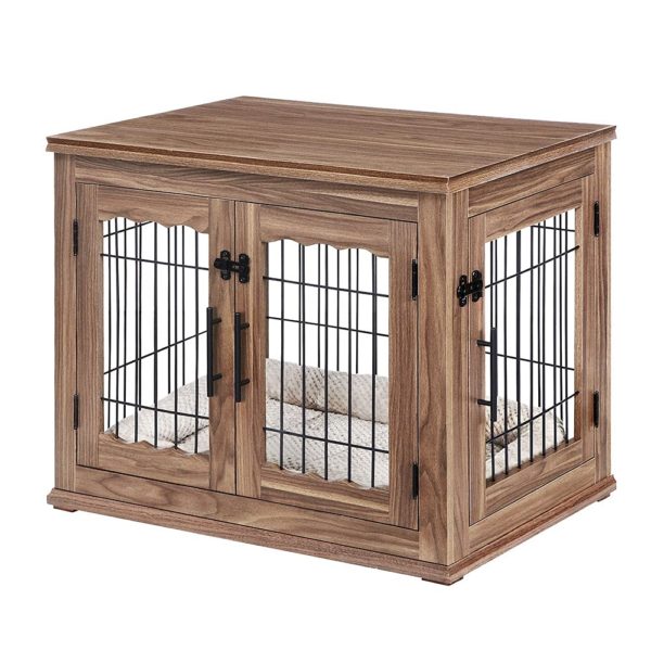 Wooden Wire Dog Kennel with Pet Bed