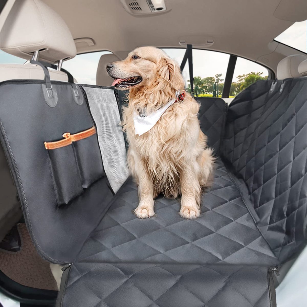 Waterproof Dogs Hammock with Mesh Window Dog Car Seat Cover
