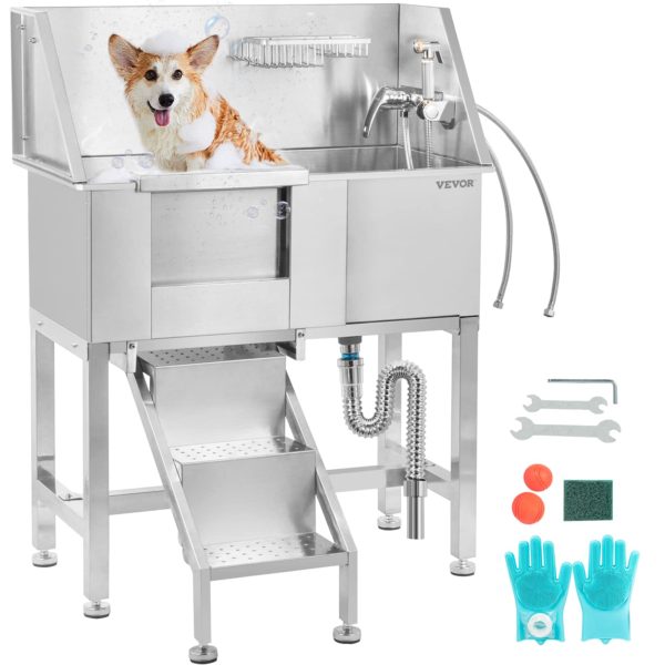 VEVOR 34" Pet Grooming Tub Stainless Steel Dog Wash