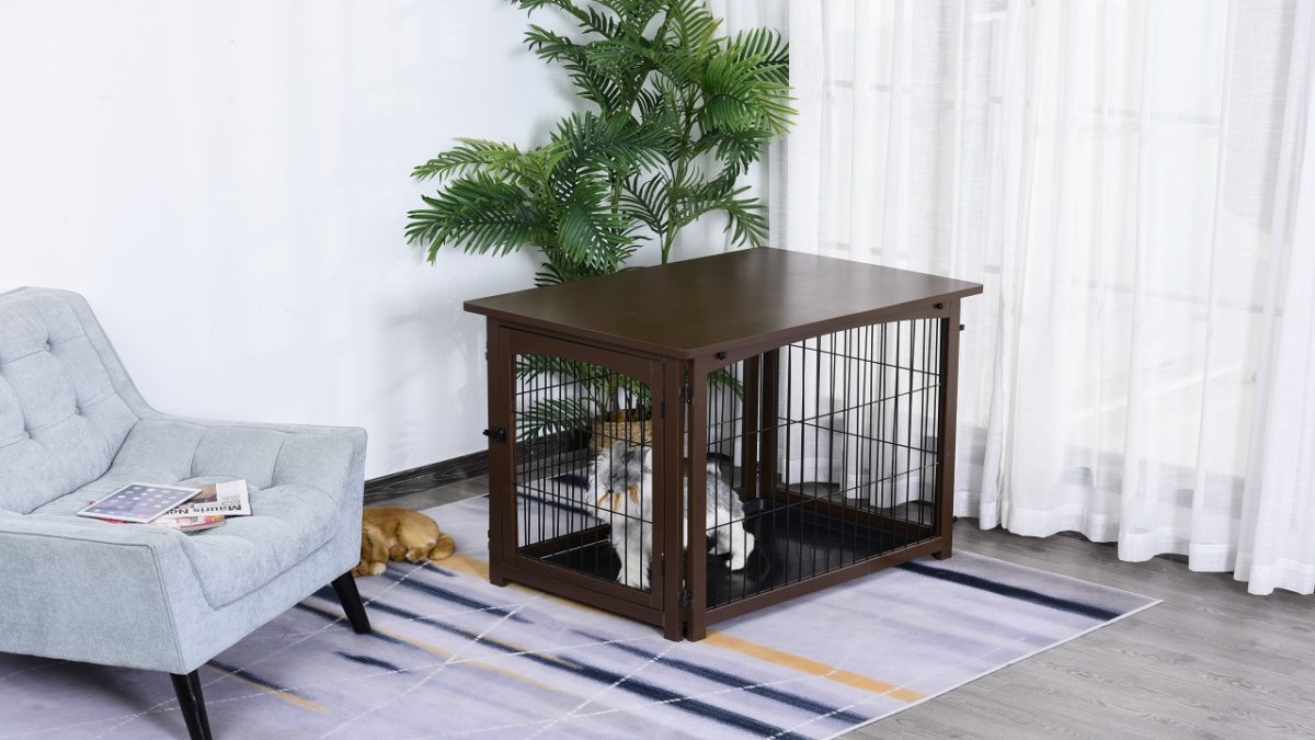 Dog Cage Pet Crate with Fence Side Table Equips with a big prime, you may place some sundries on this wooden dog crate. The highest of the pet crate can be simple to scrub with a moist fabric, crucial to your residence and pet. With brown shade portray, you may mix this ornamental dog crate along with your different residence furnishings. The dog kennel furnishings contains 1 entry for straightforward entry and securely locked with latches.