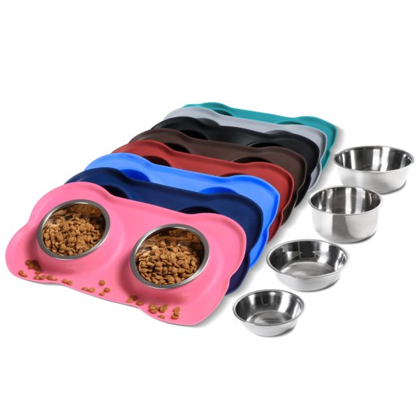 Pet Dog Bowls Silicone Mat + Pet Food Scoop Water and Food Feeder