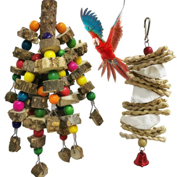 kathson Natural Parrot Chewing Toys Wood Bird Toy