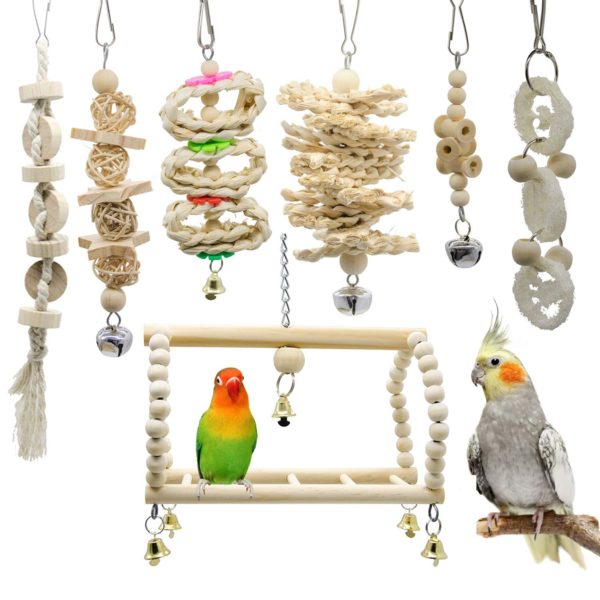 Bird Parrot Swing Chewing Toys-Hanging Bell Bird Cage
