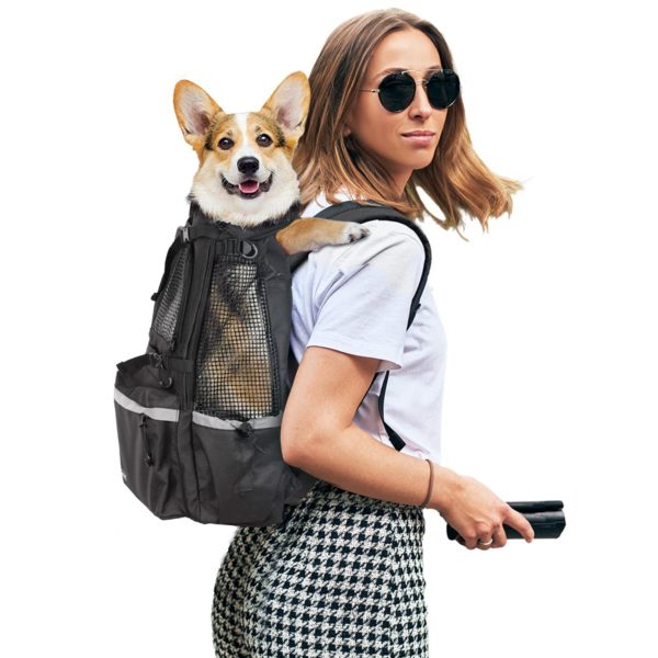 Dog Carrier | Dog Carrier Backpack | Pet Travel Carrier, Great for Hiking Cycling Subways Traveling Shopping, with Adjustable Booster Block and Breathable Mesh (Medium, Black)
