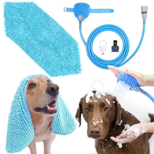 Pet Shower Sprayer & Dog Bath Towel Set Ultimate Dog Bathing Supplies