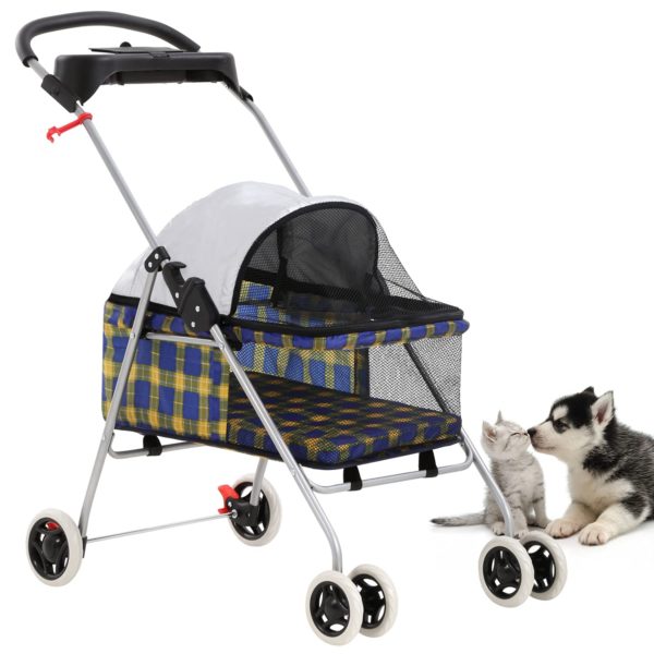 New BestPet Yellow Plaid Posh Pet Stroller Dogs Cats