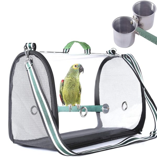 Bird Carrier with Perch and Feeding Cups