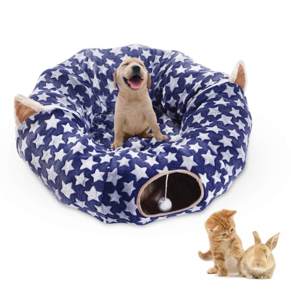 Large Cat Dog Tunnel Bed with Washable Cushion