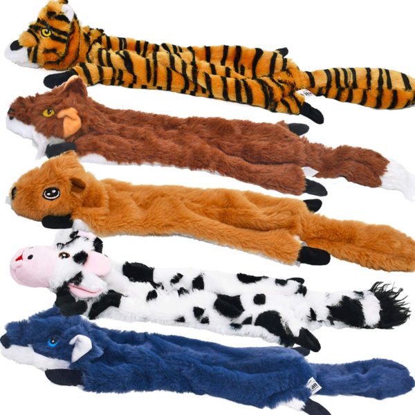Dog Squeaky Toys 5 Pack - Stuffing-Free Plush Animal Dog Toy Set for Large and Medium Dogs