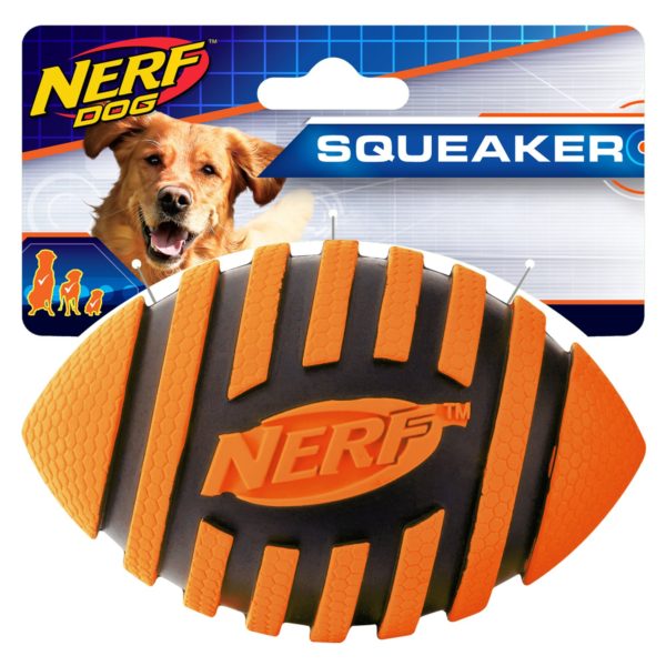 Nerf Dog Rubber Football Dog Toy with Spiral Squeaker